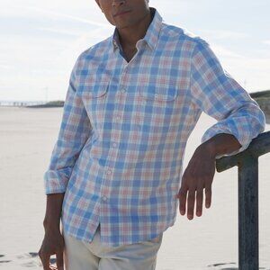 $165 Proper Cloth California Plaid Shirt XL Blue Rose Faded Cotton Long Sleeve